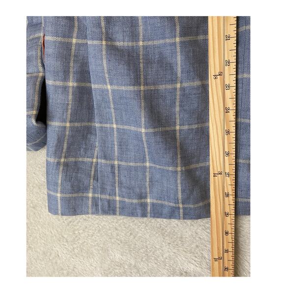 Tallia Mens Windowpane Plaid Elbow Patch Linen Blazer Sport Coat 38R Blue Check - Picture 13 of 14